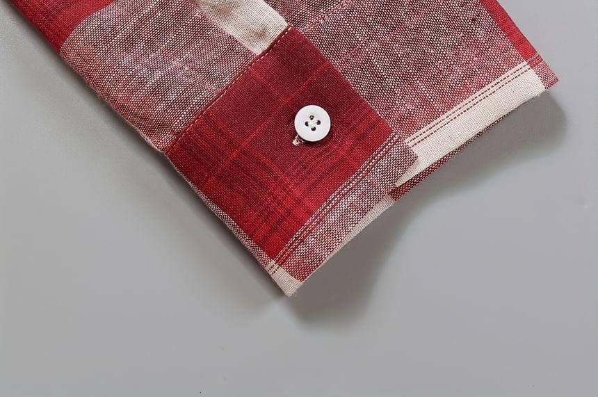 Long Sleeve Collared Plaid Button Down Maxi Shirt Dress Product Image