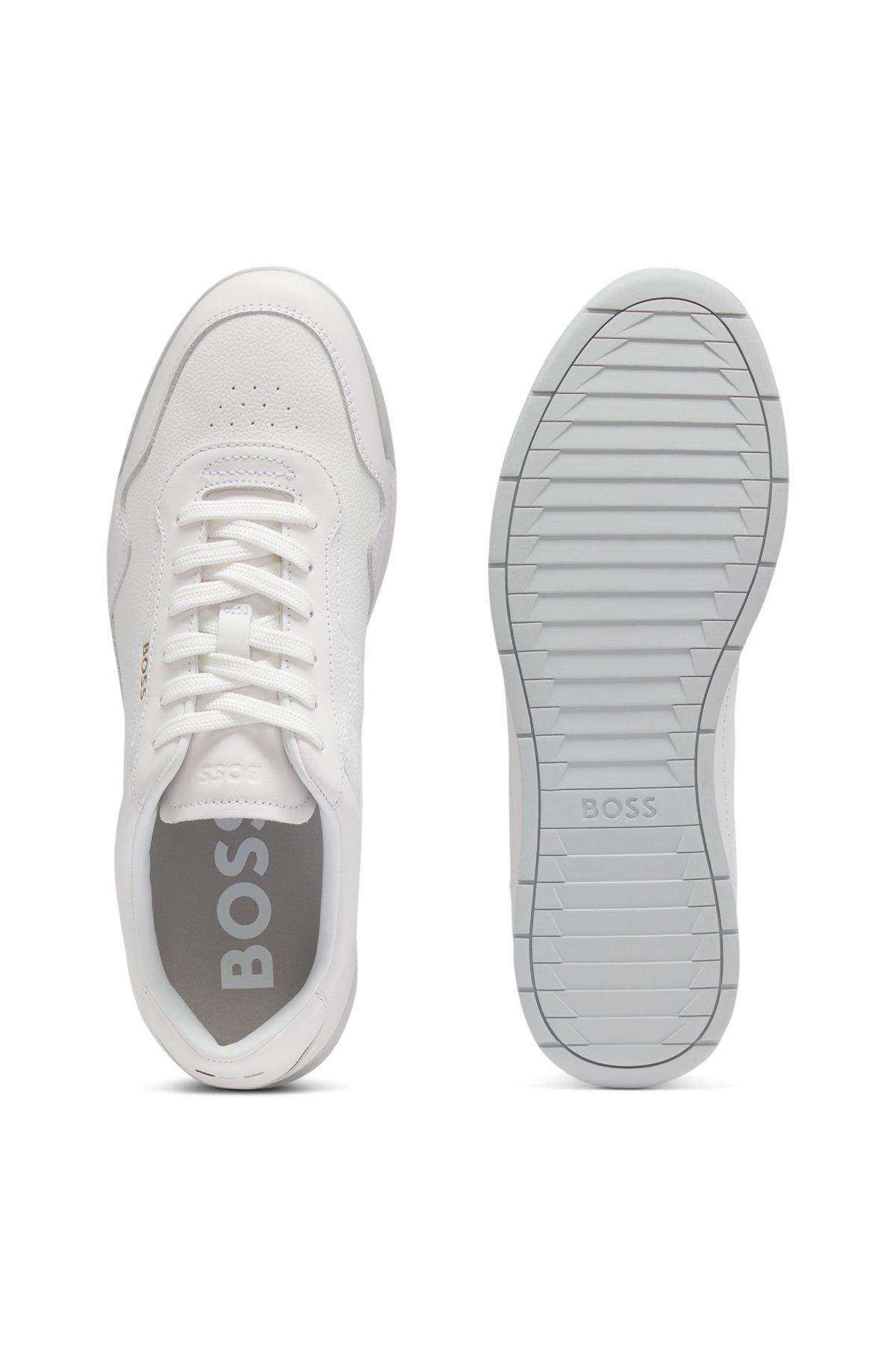 BOSS - Faux-leather trainers with gold-tone branding - White Product Image