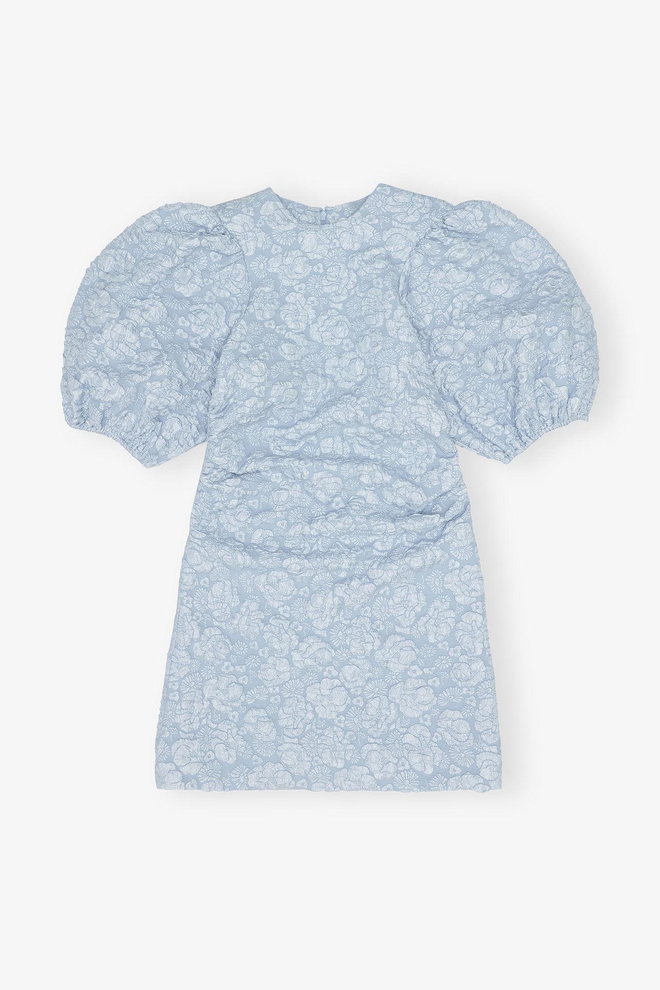 Stretch Jacquard Puff Sleeves Mini Dress Product Image