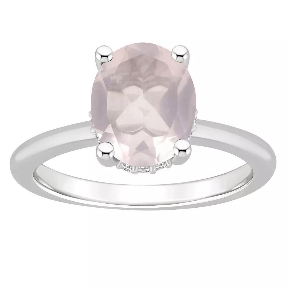Alyson Layne Sterling Silver 10 mm x 8 mm Oval Gemstone & Diamond Accent Ring, Women's, Size: 6, Pink Quartz Product Image