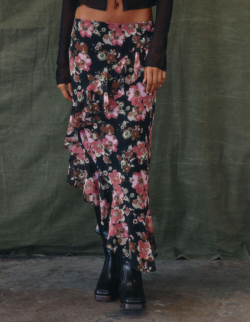 WEST OF MELROSE Floral Asymmetrical Womens Skirt - BLACK COMBO Product Image