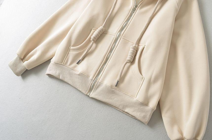 Drawstring Plain Zip Up Hoodie Product Image
