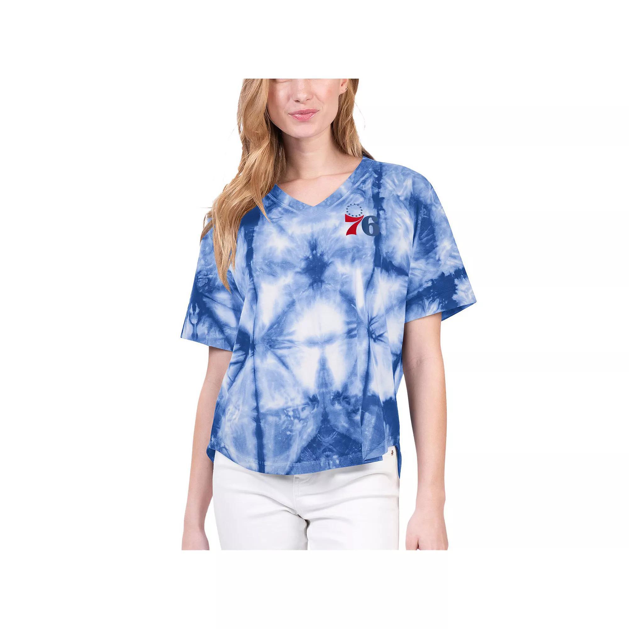 Women's G-III 4Her by Carl Banks Blue New York Knicks Tournament Raglan Oversized Tie-Dye V-Neck T-Shirt, Size: Small Product Image