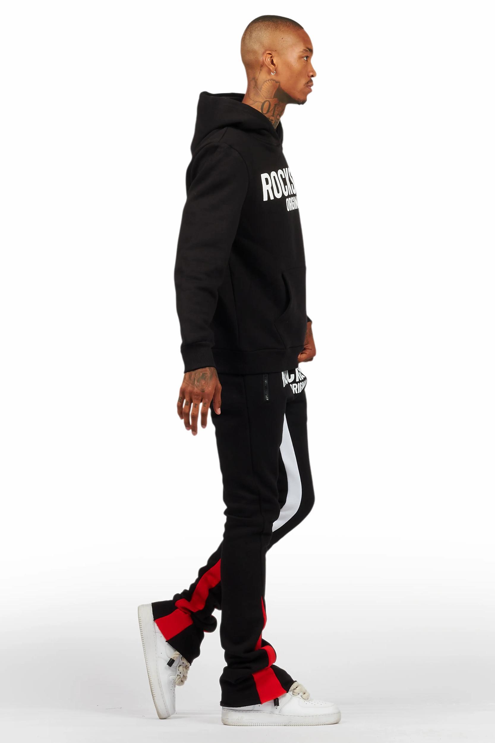 Sana Black/White Hoodie/Stacked Flare Track Pant Set Male Product Image