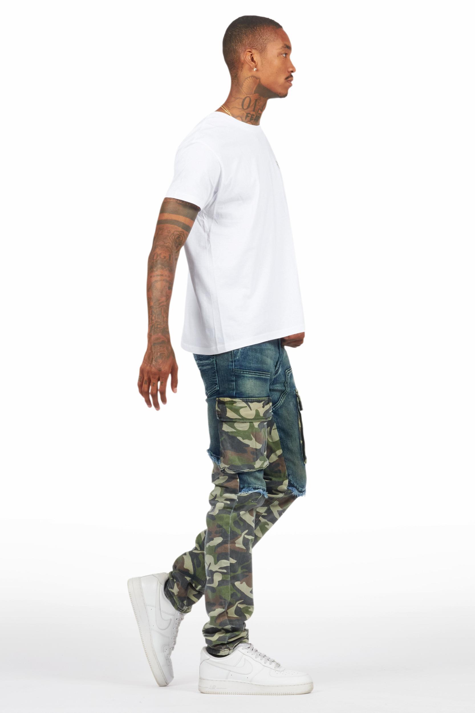 Lake White/Green T-Shirt & Denka Dark Blue Slim Jean Bundle Male Product Image