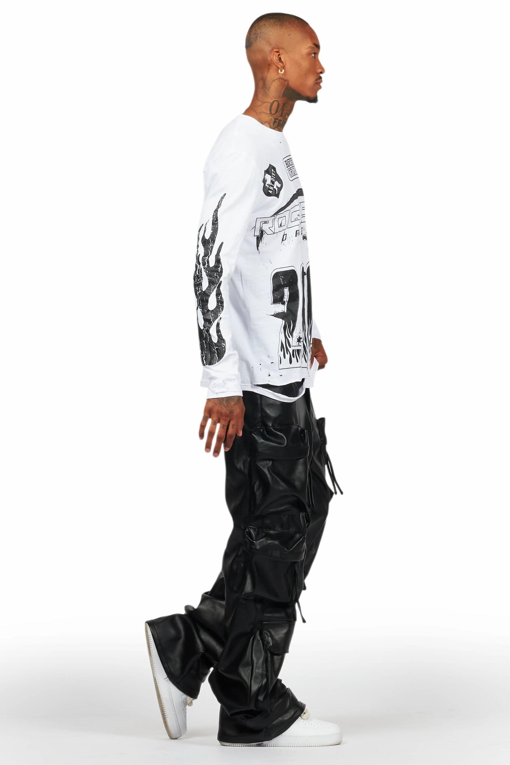 Lenz Black PU Stacked Leather Jean Male Product Image
