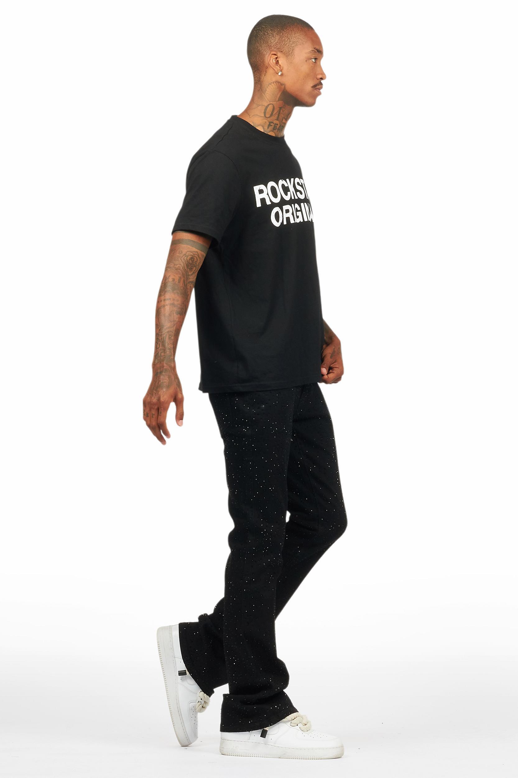 Lucki Black Rhinestone Stacked Flare Jean Male Product Image