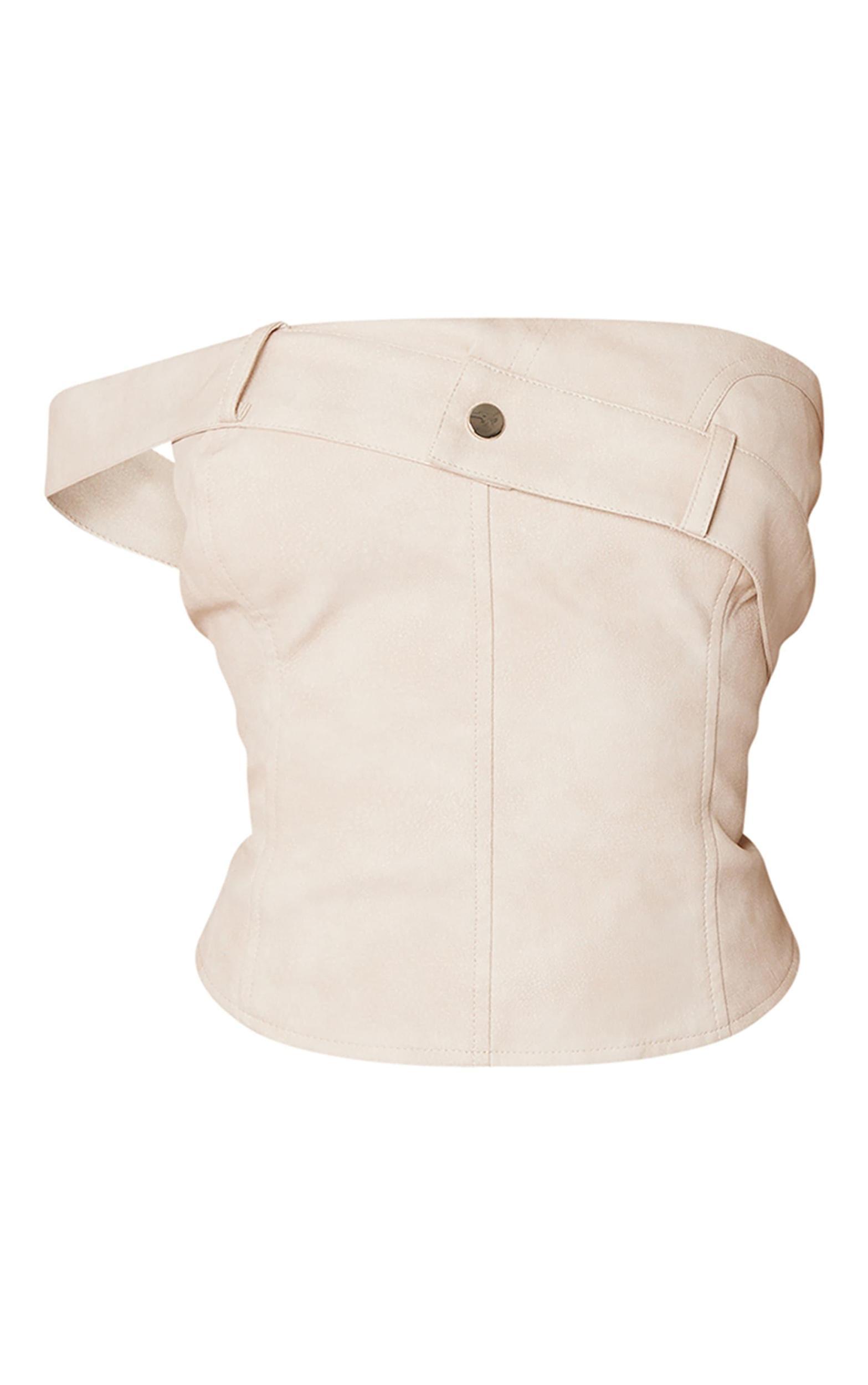 Petite Stone Faux Leather Foldover Strap Detail Top Product Image