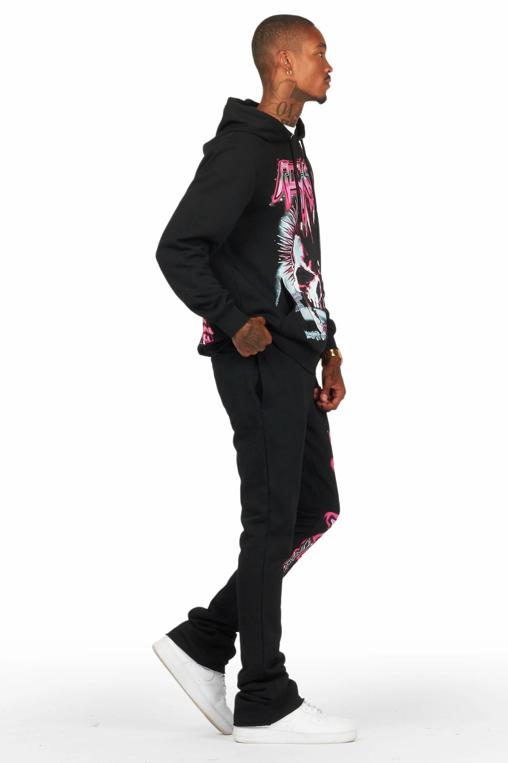 Obern Black/Black Graphic Hoodie/Stacked Flare Pant Track Set Male Product Image
