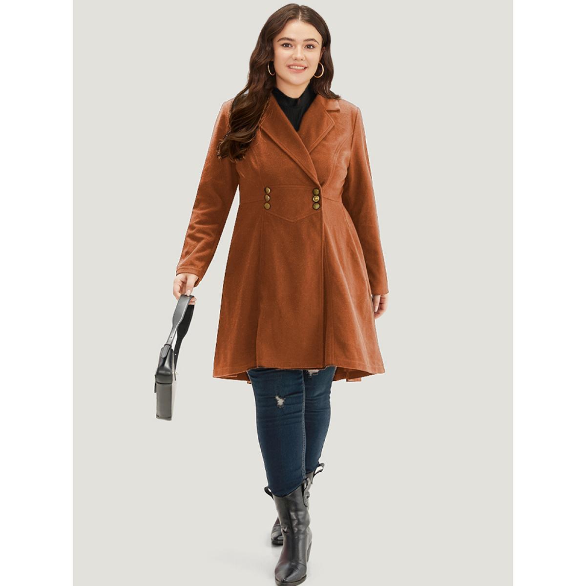 Plus Size Solid Lapel Collar Double Breasted Coat Women Chocolate Office Plain Ladies Work Winter Coats BloomChic 28/5X Product Image