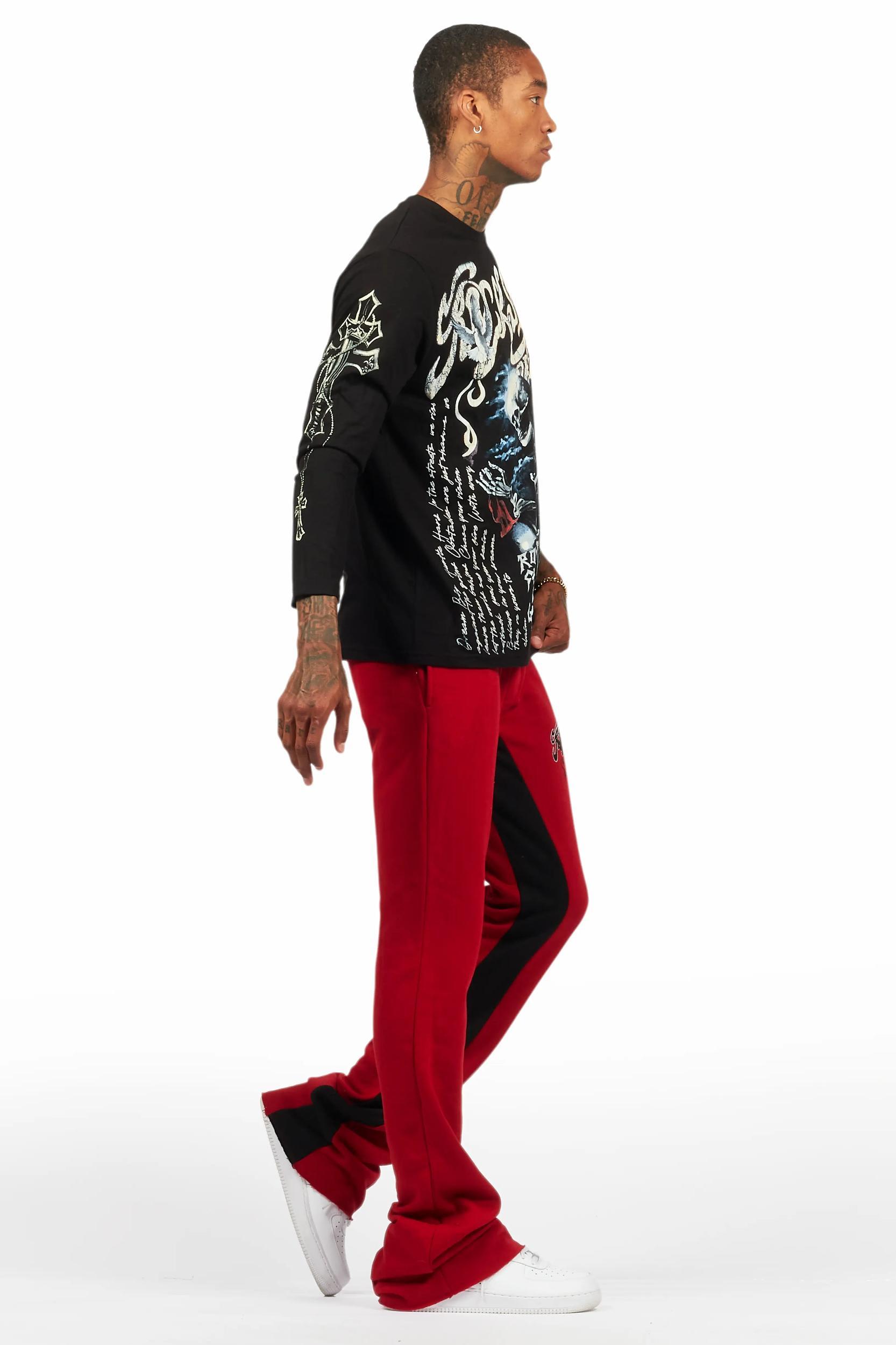 Danby Black/Burgundy Long Sleeve T-Shirt/Baggy Pant Set Male Product Image