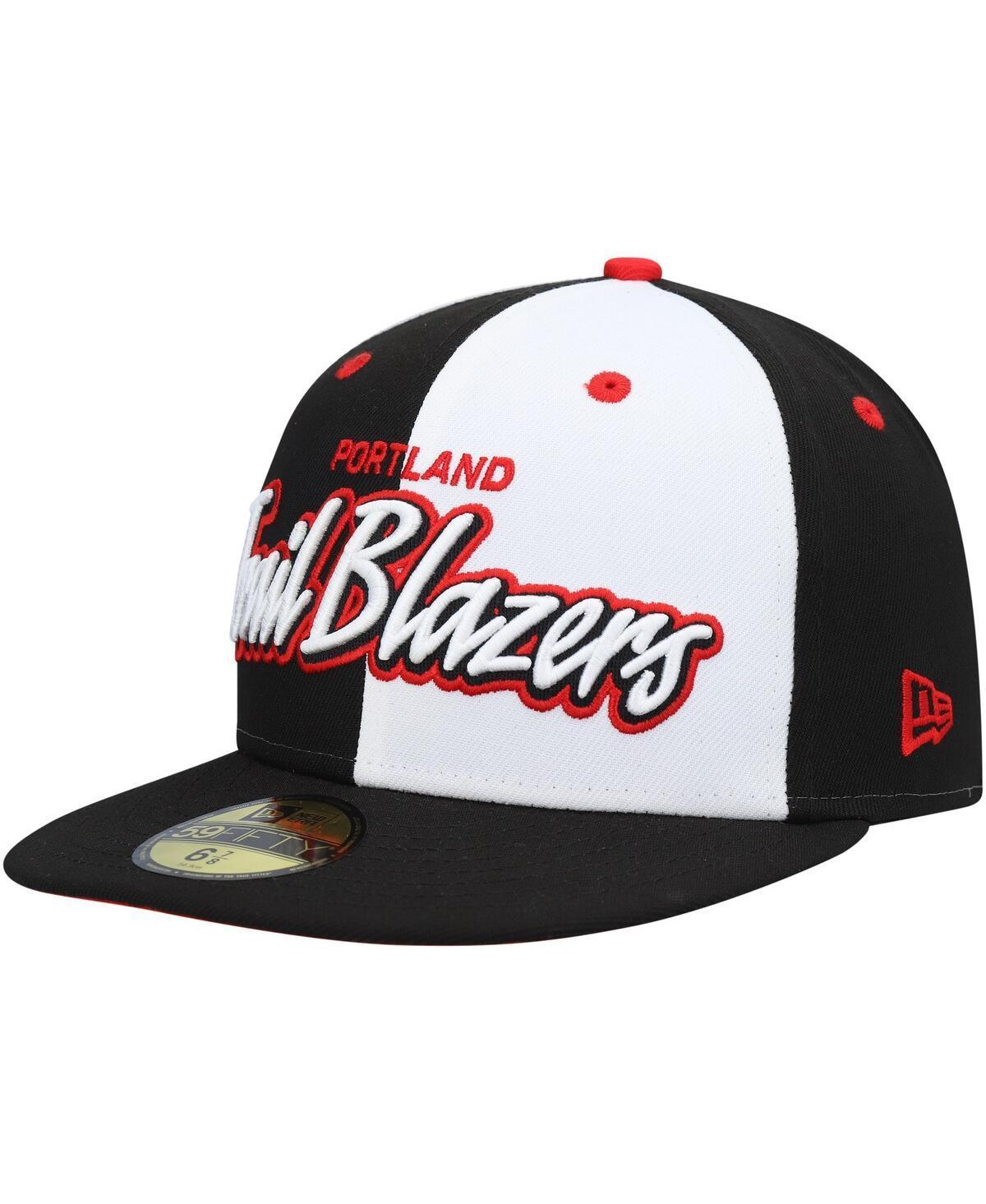 Men's New Era Black/White Portland Trail Blazers Script Pinwheel 59FIFTY Fitted Hat, Size: 7 1/2 Product Image