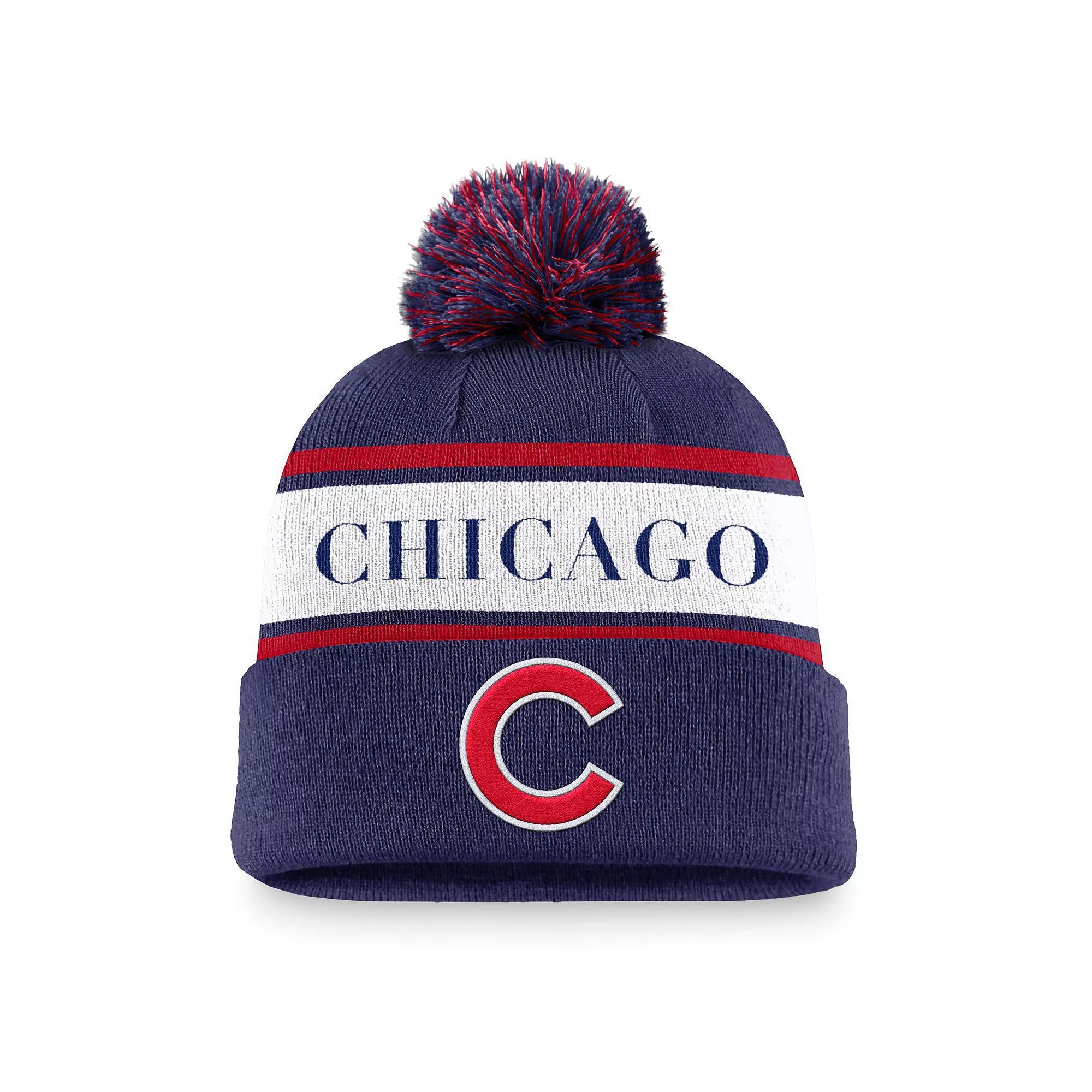 Chicago Cubs Team Stripe Peak Men's Nike MLB Cuffed Pom Beanie Product Image
