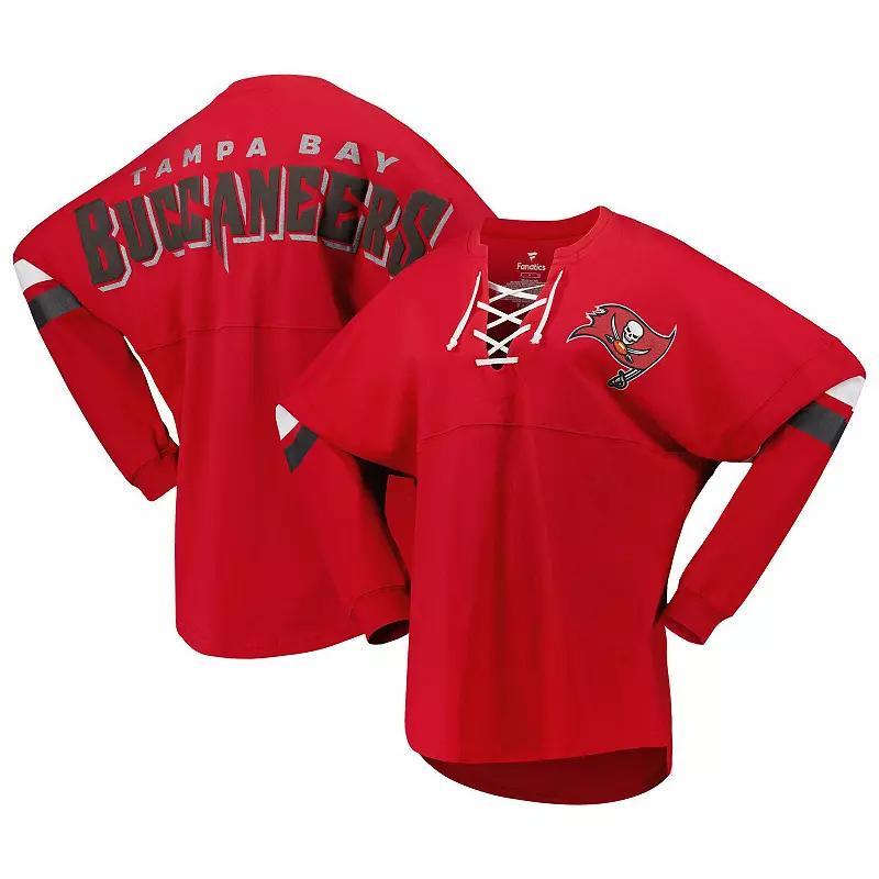 Women's Fanatics Branded Red Tampa Bay Buccaneers Spirit Jersey Lace-Up V-Neck Long Sleeve T-Shirt, Size: Large Product Image
