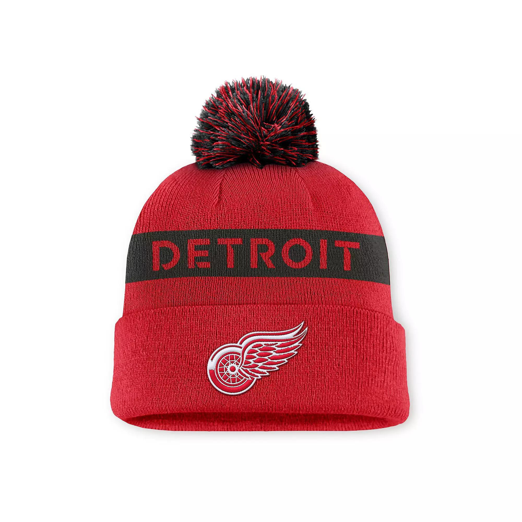 Womens Fanatics /Black Detroit Wings Authentic Pro Rink Cuffed Knit Hat with Pom Product Image