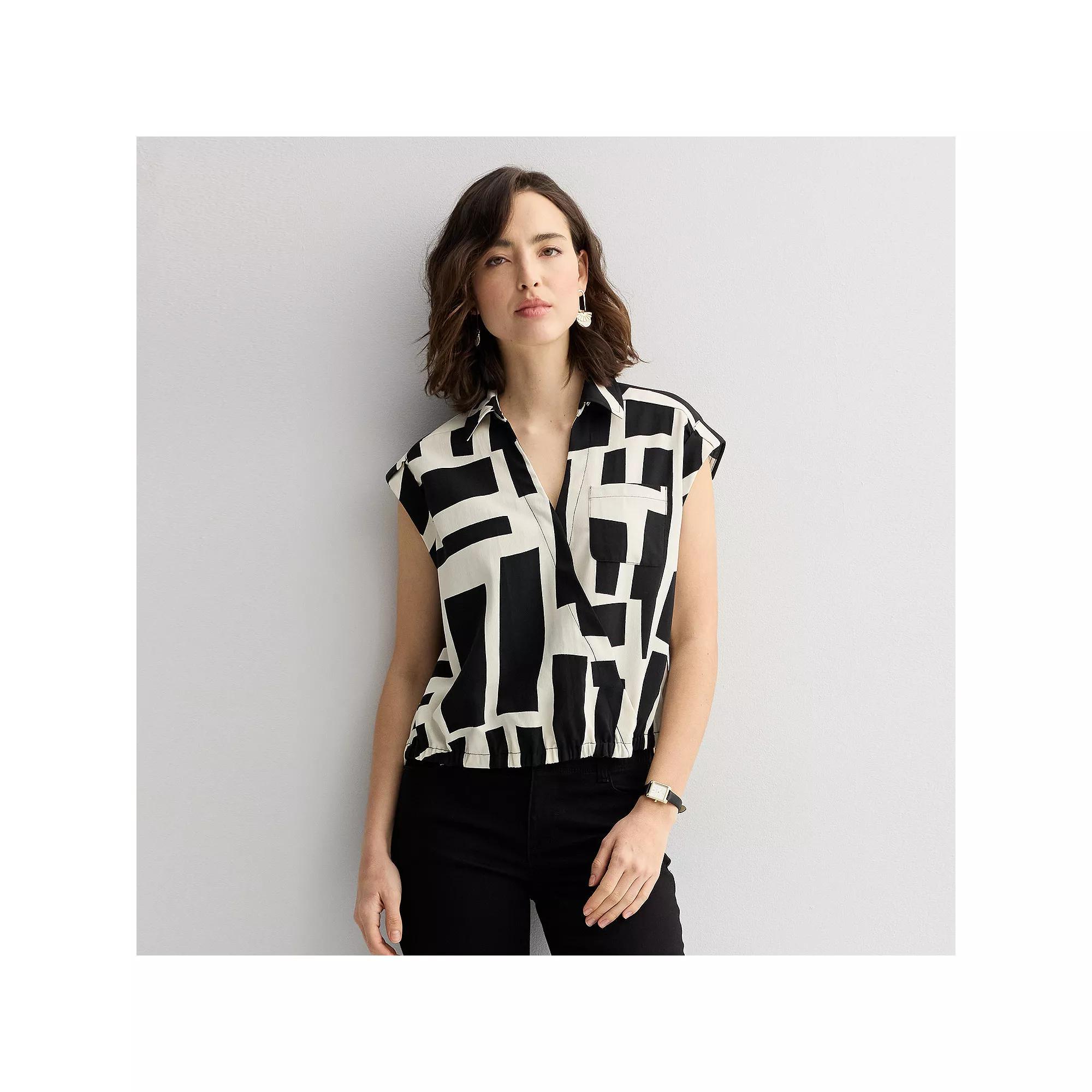Women's Nine West Dolman Surplice Shirt, Size: XS, Ivory Block Abstract Product Image