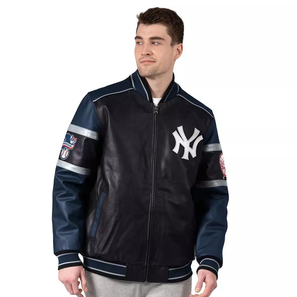 Men's G-III Sports by Carl Banks Black New York Yankees Leather Varsity Jacket, Size: 2XL Product Image