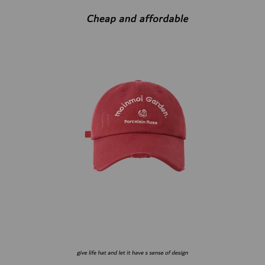 Lettering Embroidered Distressed Baseball Cap Product Image