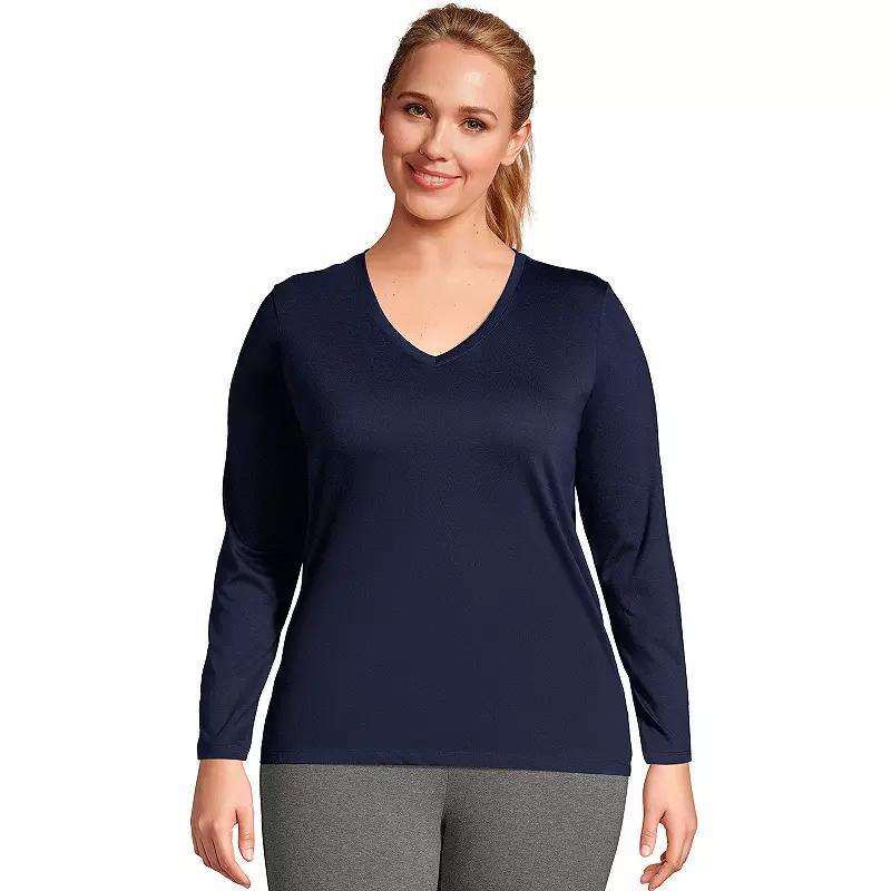 Plus Size Lands' End Long Sleeve Relaxed-Fit Supima Cotton V-Neck Tee, Women's, Size: 3XL, Black Product Image