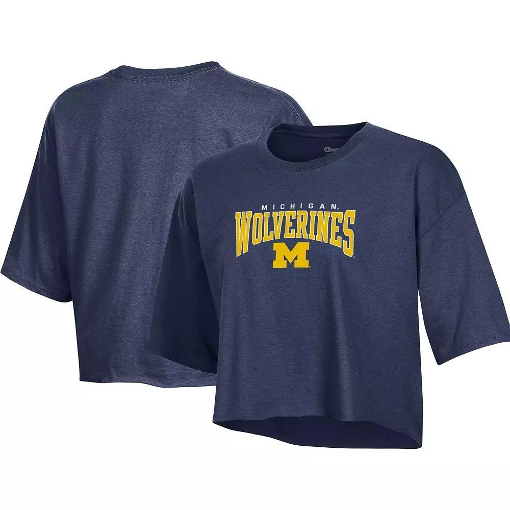 Women's Champion Heather Navy Michigan Wolverines Boyfriend Cropped T-Shirt, Size: XL, Blue Product Image