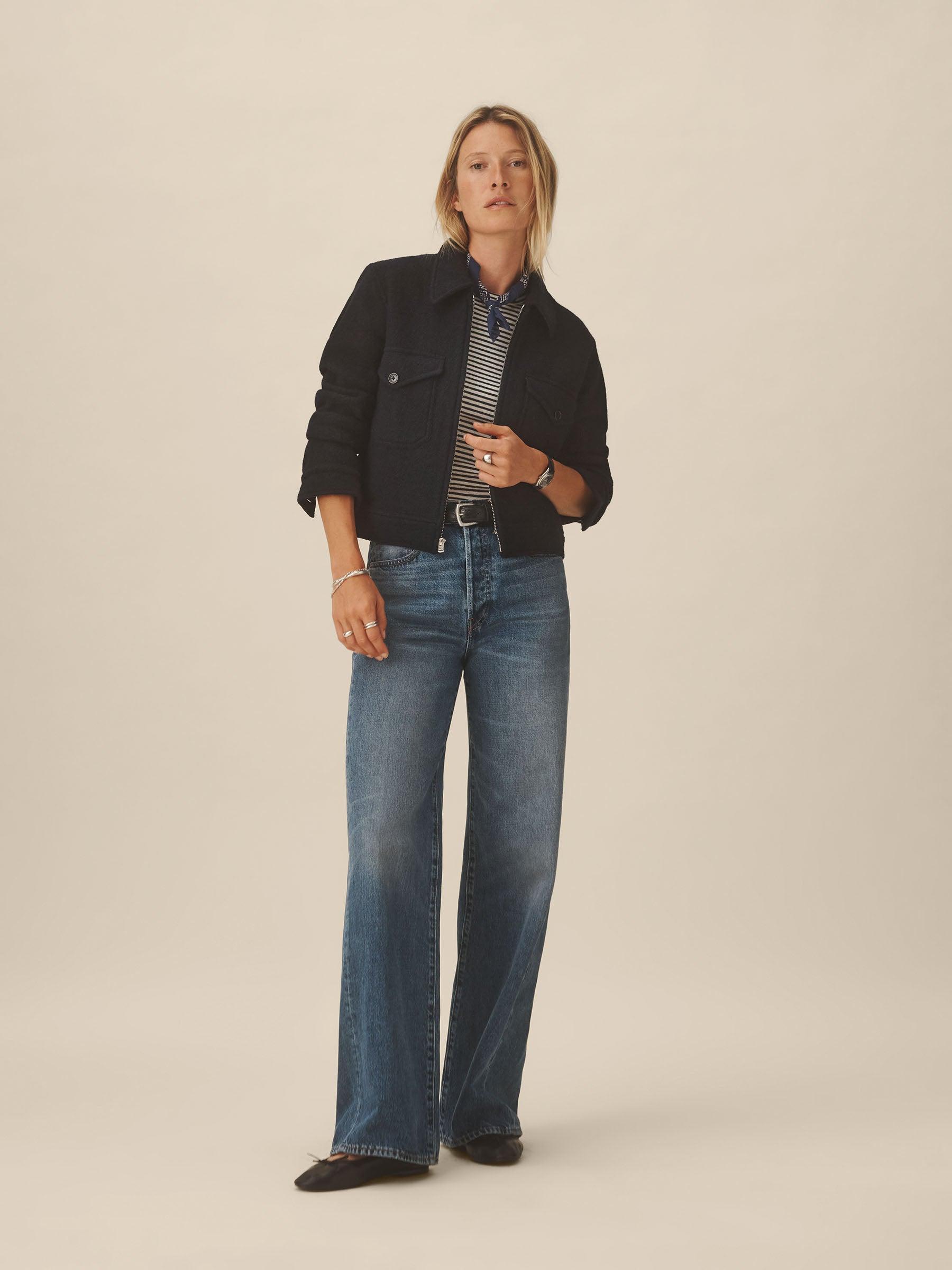 Navy Felted Wool Rider Jacket Product Image