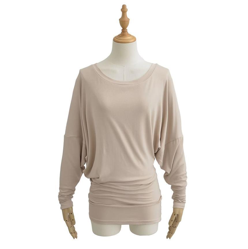 Long-Sleeve Scoop Neck Asymmetrical Mini Sheath Dress Product Image