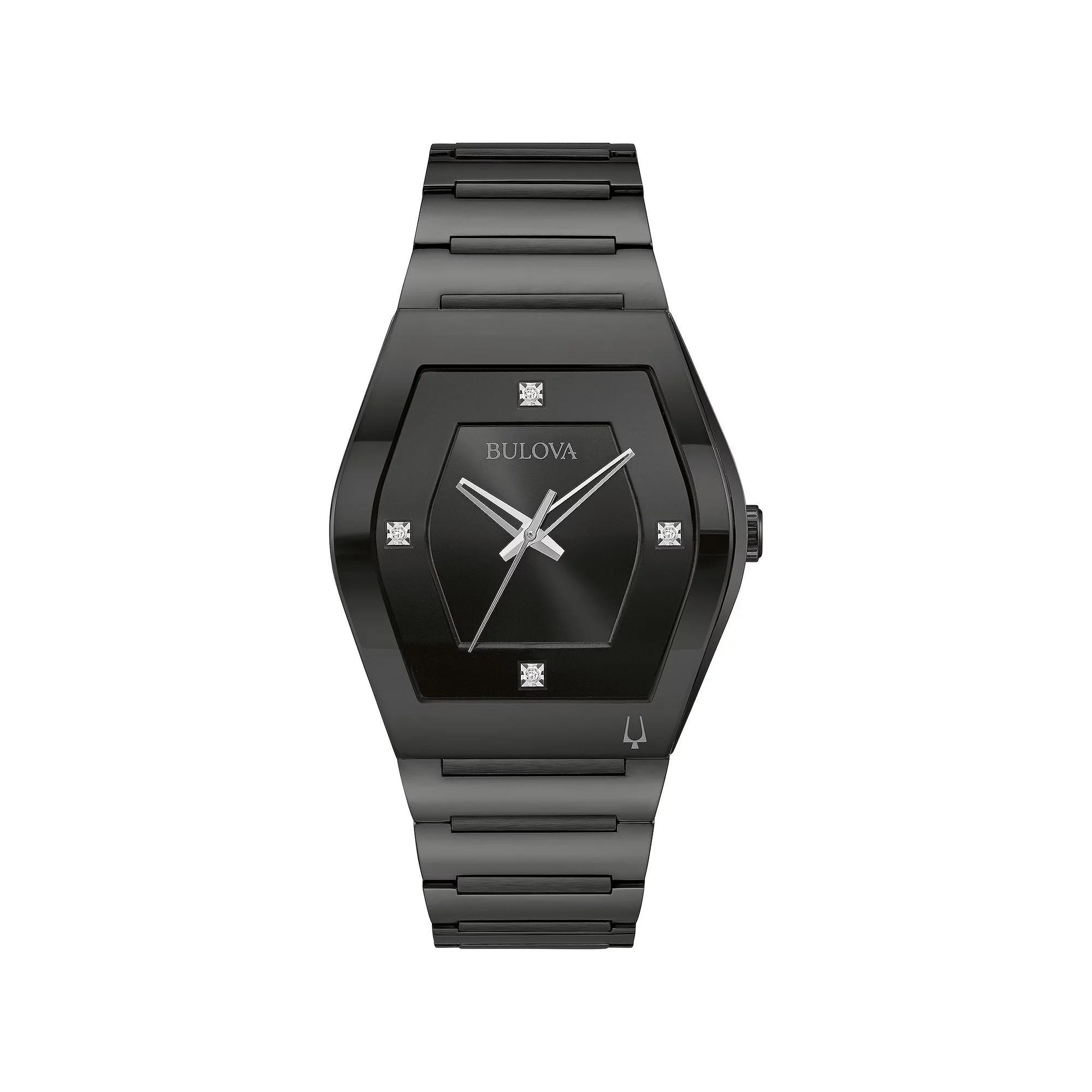 Bulova Mens Modern Gemini Black Stainless Steel Diamond Accent Bracelet Watch - 98D177 Product Image