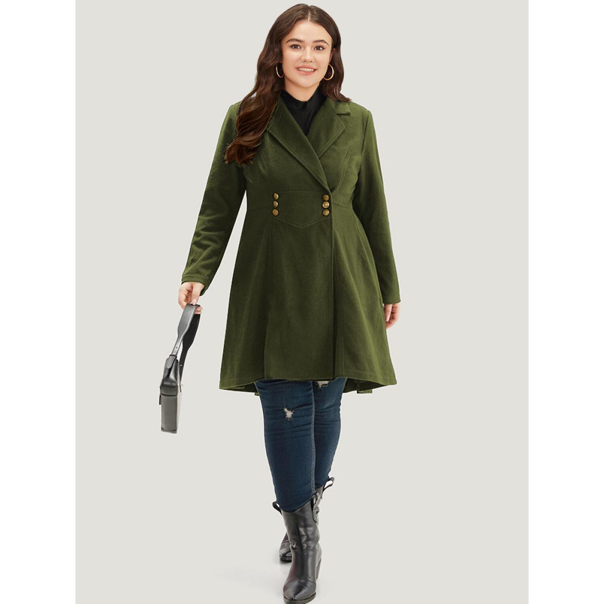 Plus Size Solid Lapel Collar Double Breasted Coat Women ArmyGreen Office Plain Ladies Work Winter Coats BloomChic 22-24/3X Product Image