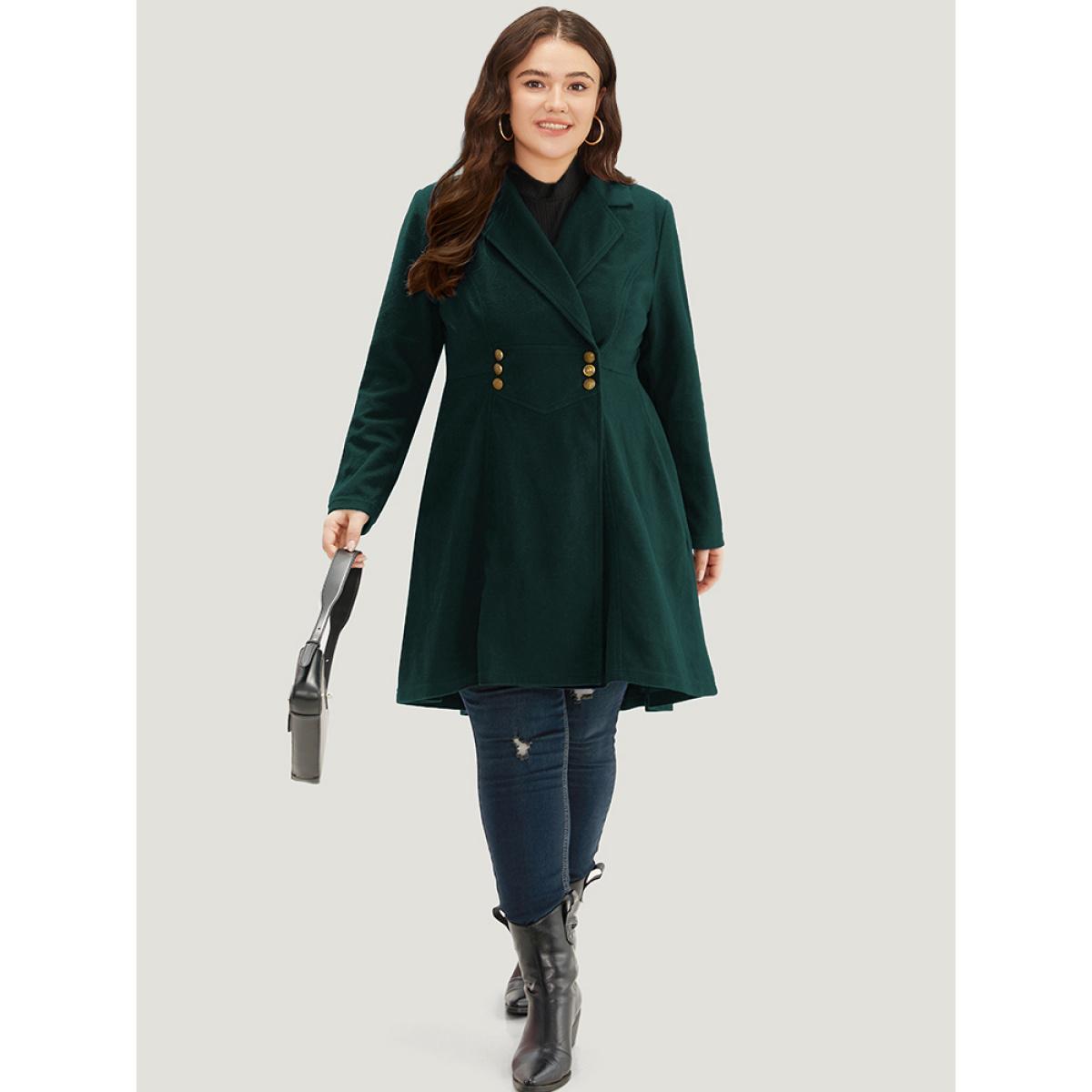Plus Size Solid Lapel Collar Double Breasted Coat Women Green Office Plain Ladies Work Winter Coats BloomChic 18-20/2X Product Image