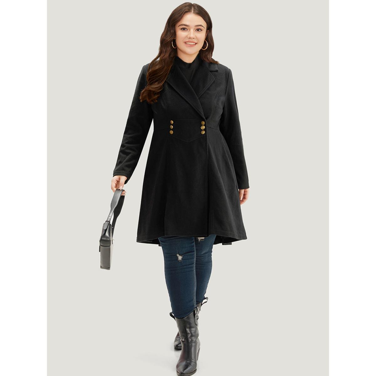 Plus Size Solid Lapel Collar Double Breasted Coat Women Green Office Plain Ladies Work Winter Coats BloomChic 18-20/2X Product Image