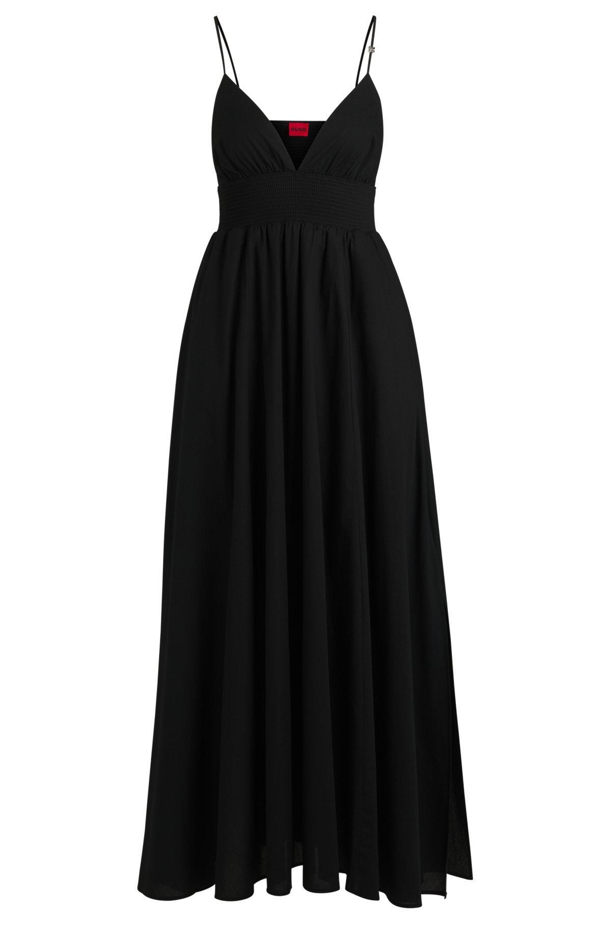 HUGO - Strappy maxi dress in lightweight cotton with smocked trim - Black Product Image