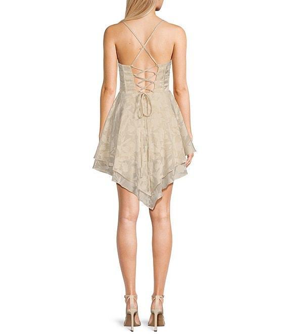 Dear Moon V-Neck Drop Waist Bustier Bodice Fairy Hem Lace-Up Back Mini Dress Product Image