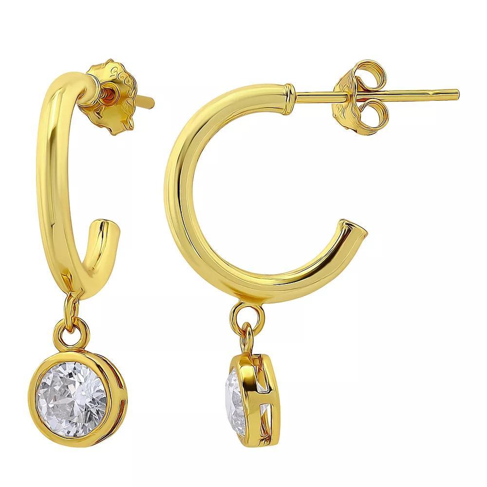 Aleure Precioso Sterling Silver Cubic Zirconia Round Drop Hoop Earrings, Women's, Gold Tone Product Image