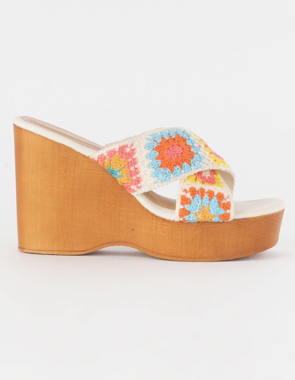 BAMBOO Crochet Womens Wedge Sandals - BEIGE Product Image