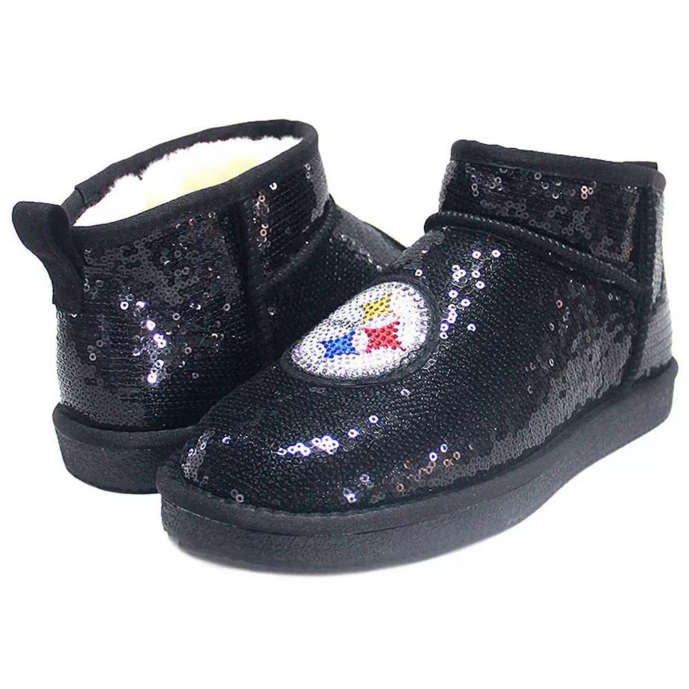 Women's Cuce  Black Pittsburgh Steelers Sequin Ankle Boots, Size: 6 Product Image