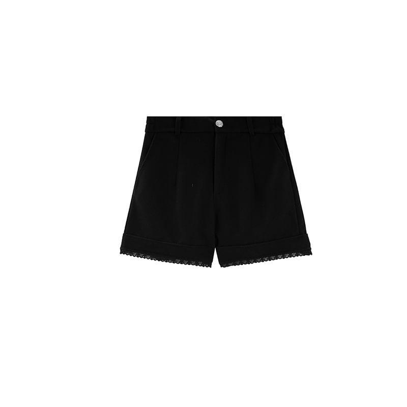 Plus Size High Waist Lace Trim Wide Leg Shorts Product Image