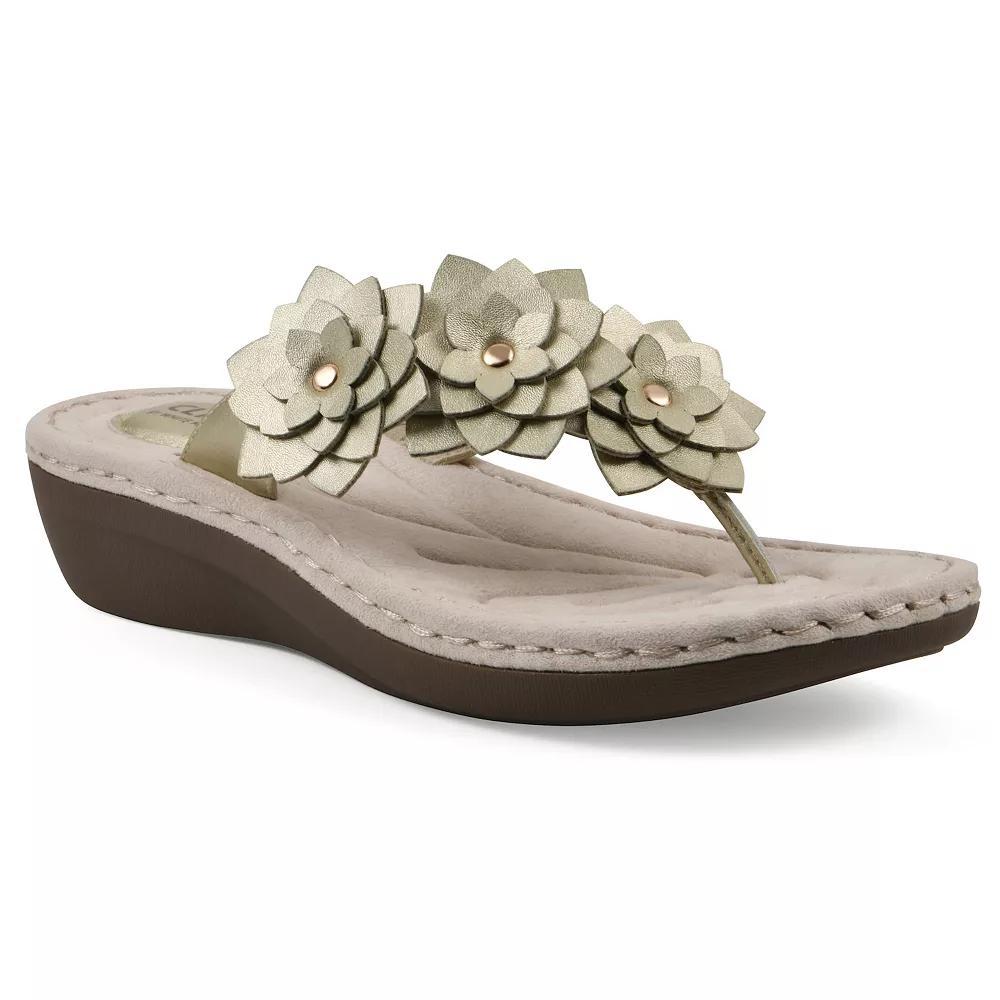 Cliffs by White Mountain Content Women's Floral Wedge Sandals, Size: 6.5 Medium, Ltgold Grey Smo Product Image