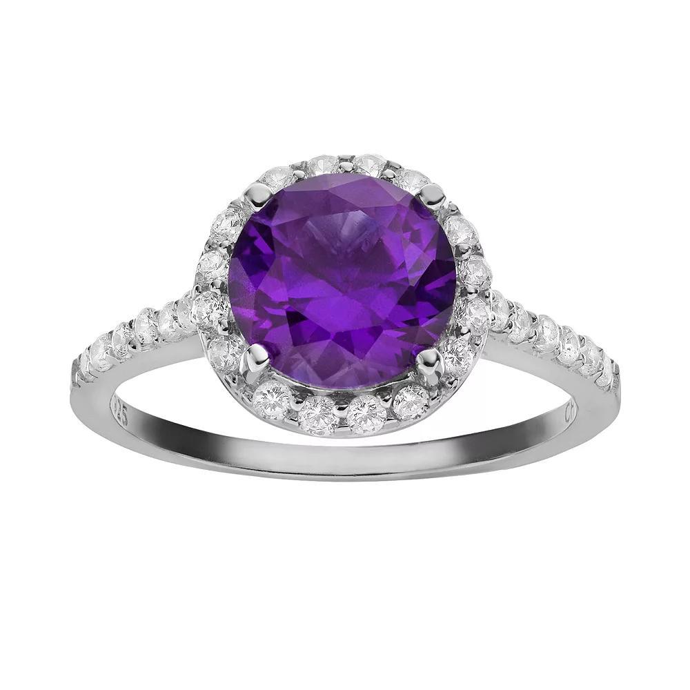 Sophie Miller Purple & White Cubic Zirconia Sterling Silver Halo Ring, Women's, Size: 9 Product Image