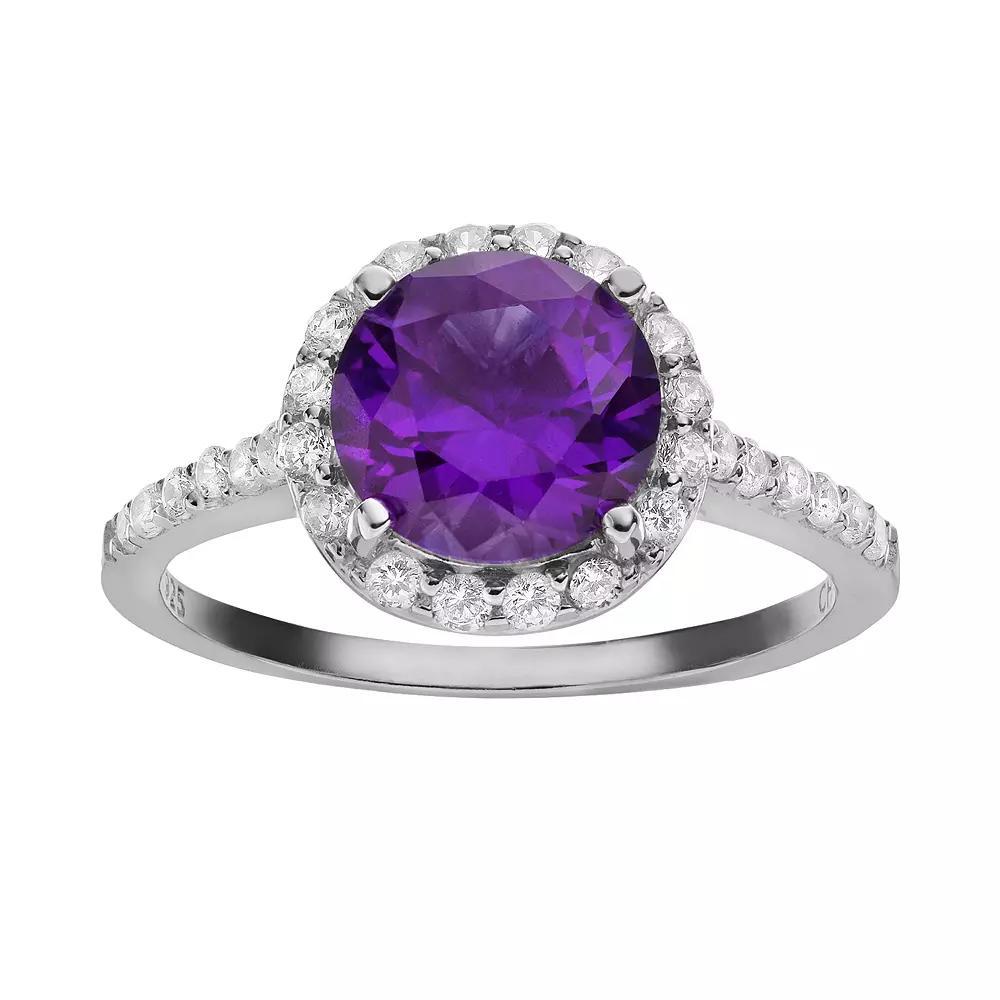 Sophie Miller Purple & White Cubic Zirconia Sterling Silver Halo Ring, Women's, Size: 9 Product Image