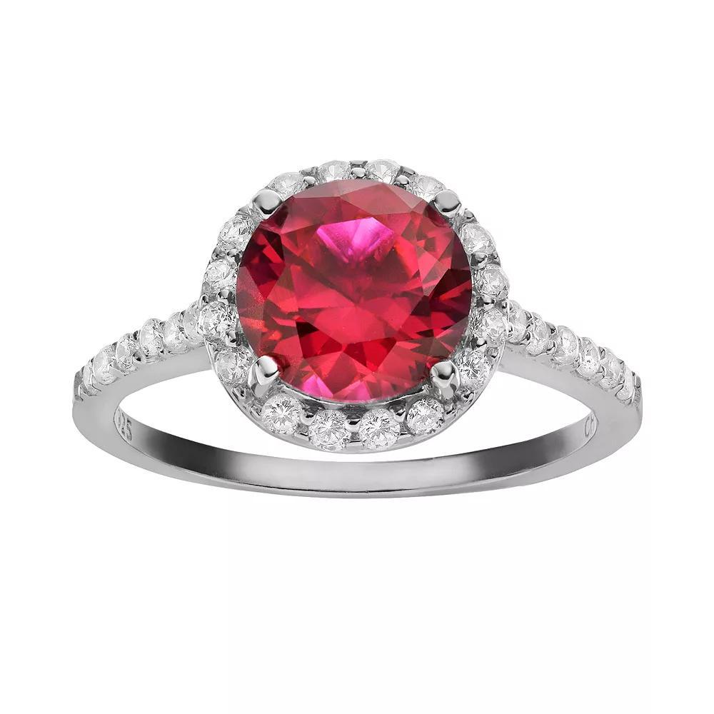 Sophie Miller Purple & White Cubic Zirconia Sterling Silver Halo Ring, Women's, Size: 9 Product Image