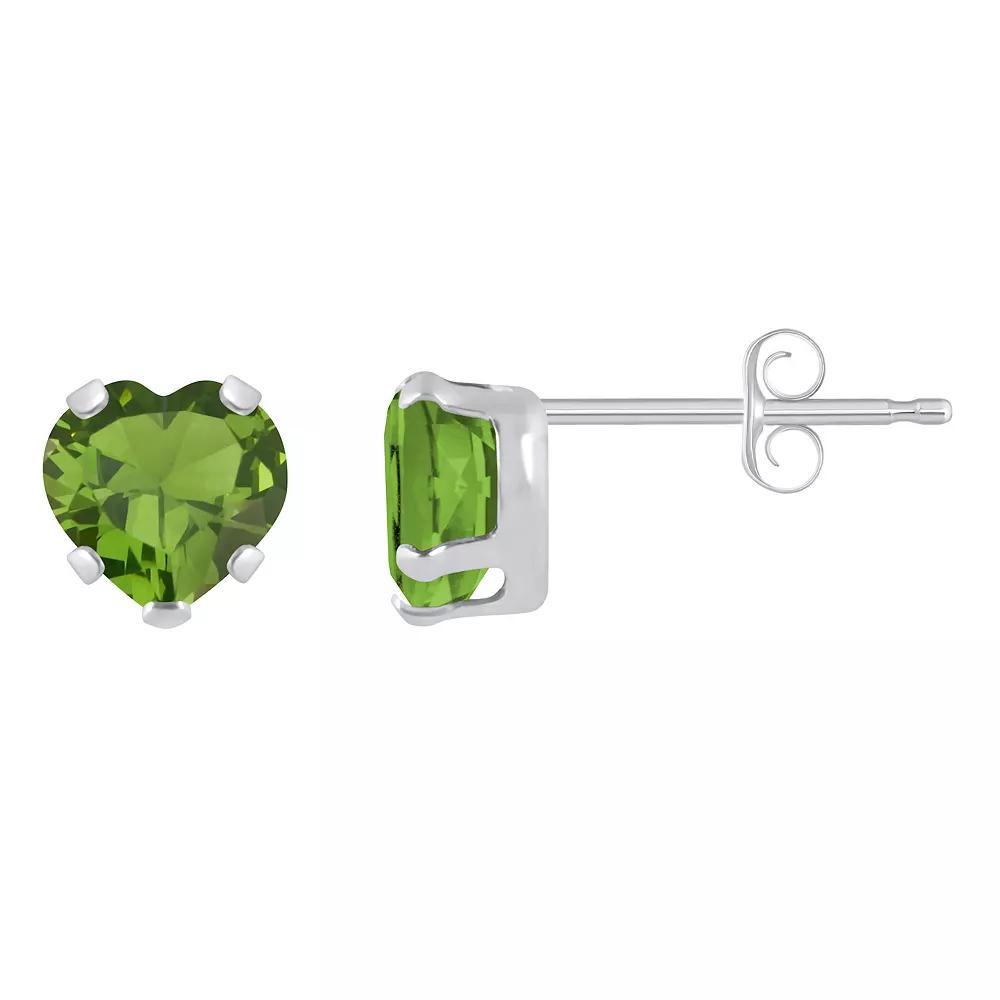 Celebration Gems 10k White Gold 5 mm Heart Shape Gemstone Stud Earrings, Women's, Peridot Product Image