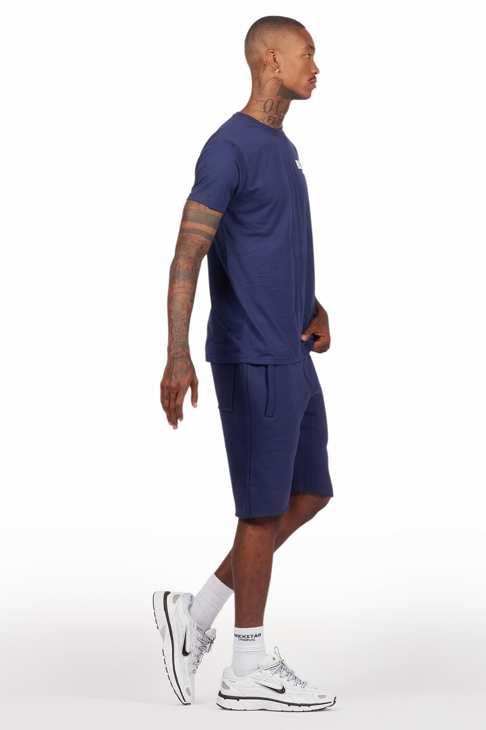 Sana Navy T-Shirt/Raw Edge Short Set Male Product Image