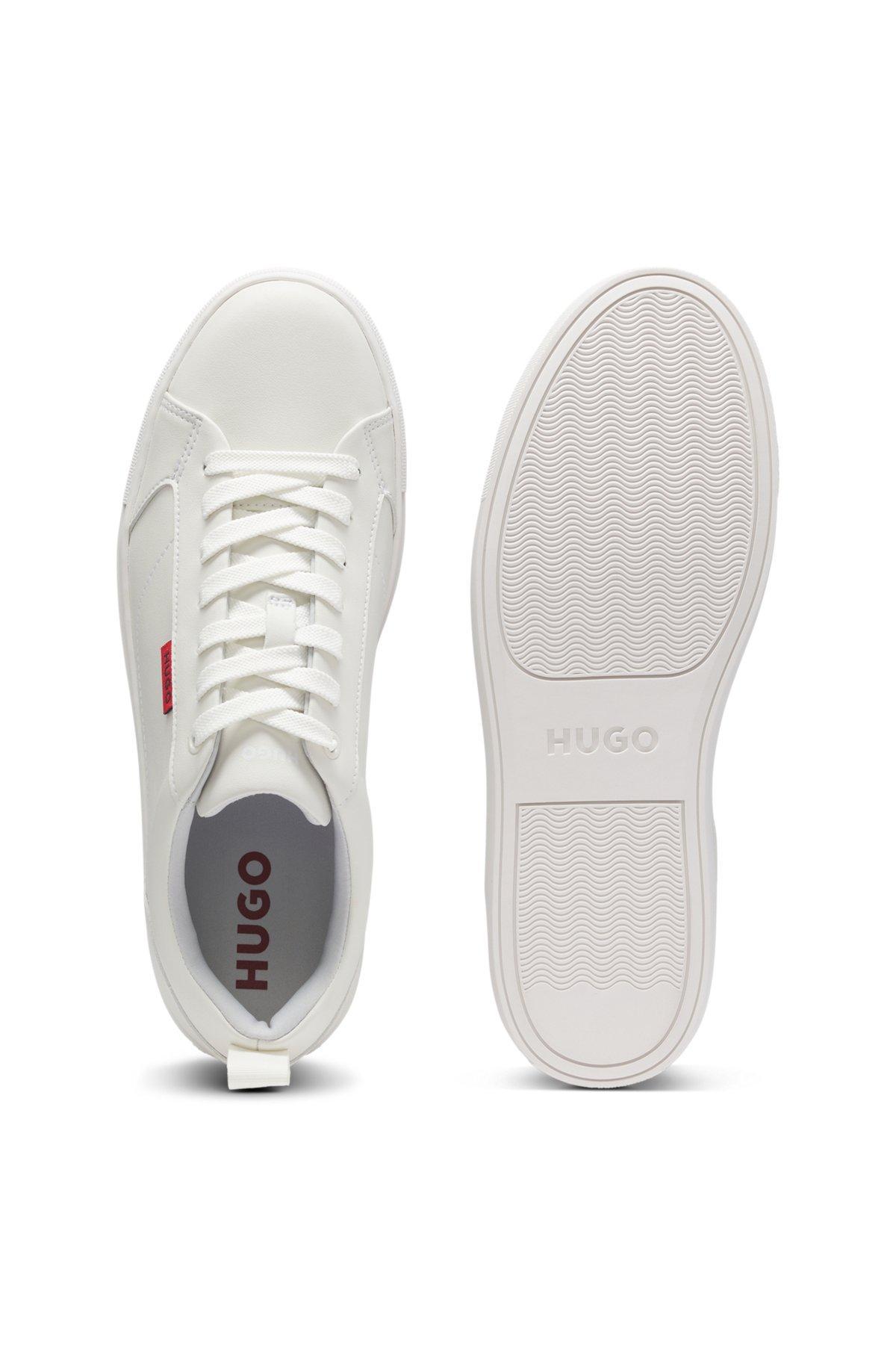 HUGO - Faux-leather trainers with red logo flag - White Product Image
