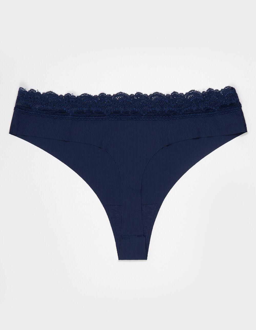 FULL TILT Rib Lace Waistband Thong - BURGUNDY Product Image