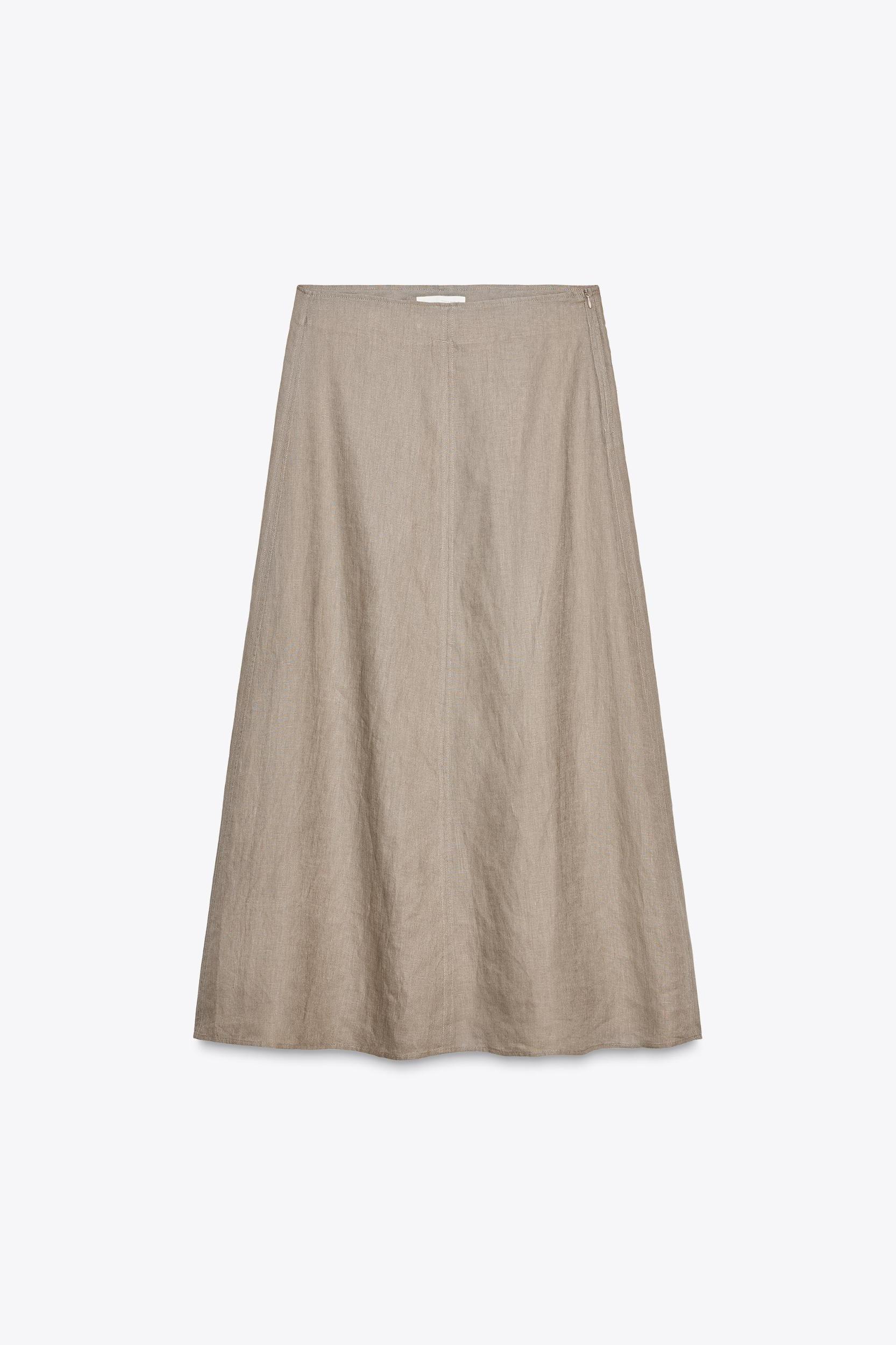 100% LINEN MIDI SKIRT ZW COLLECTION Product Image
