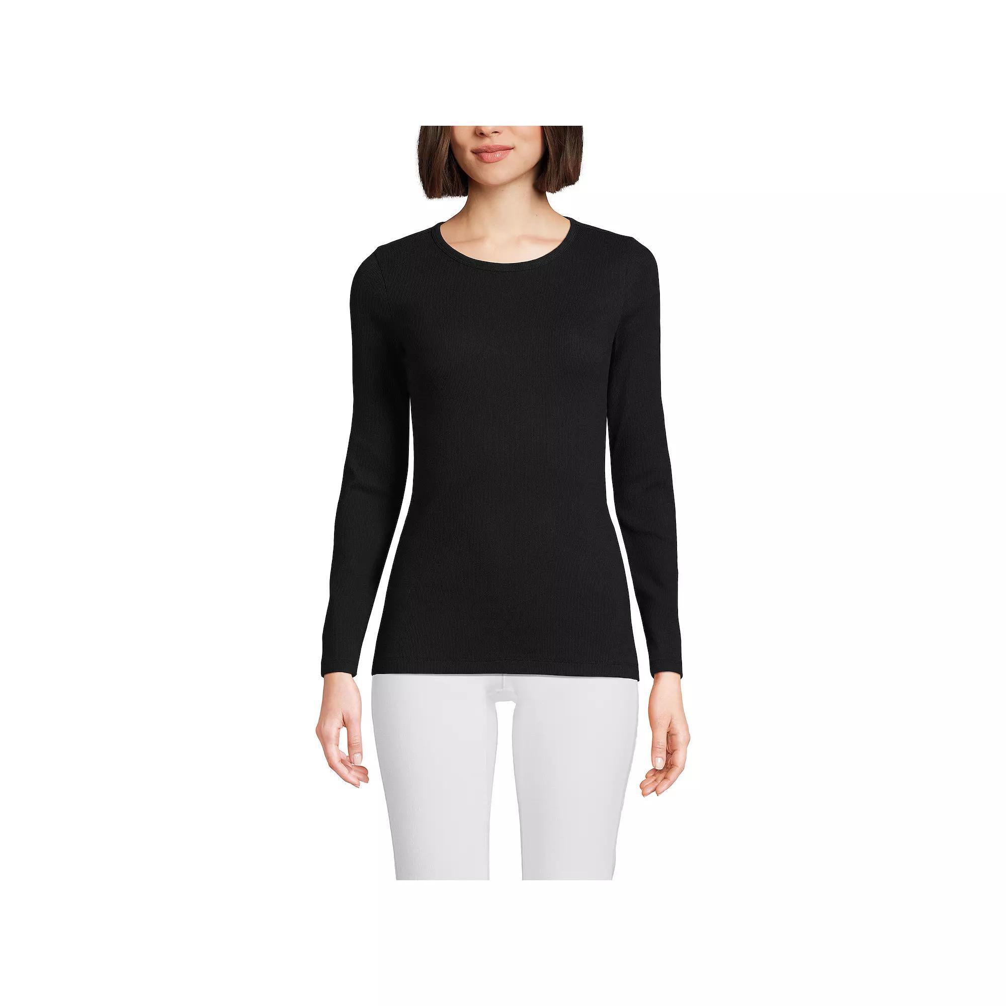 Women's Lands' End Micro Rib Tee, Size: Large, Blue Mini Stripe Product Image