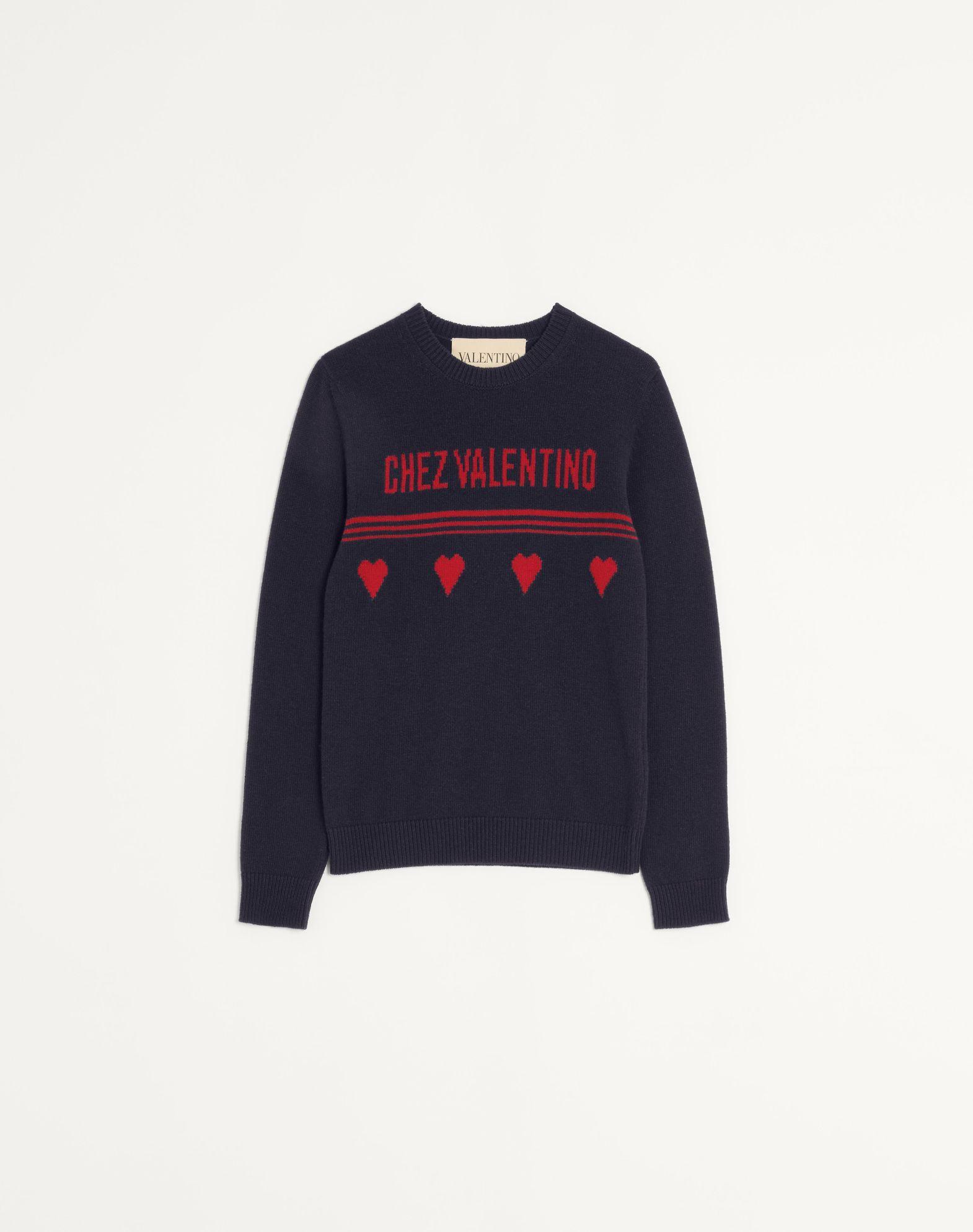 Wool Sweater With Chez Valentino Jacquard Motif Product Image