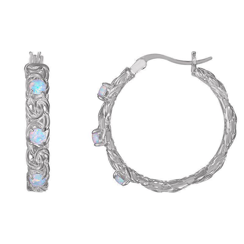 Designs by Gioelli Sterling Silver Gemstone Byzantine Hoop Earrings, Womens, Cr Red Product Image