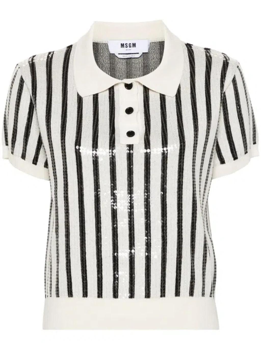 MSGM White Cropped Top With Sequins In Fabric Woman Product Image