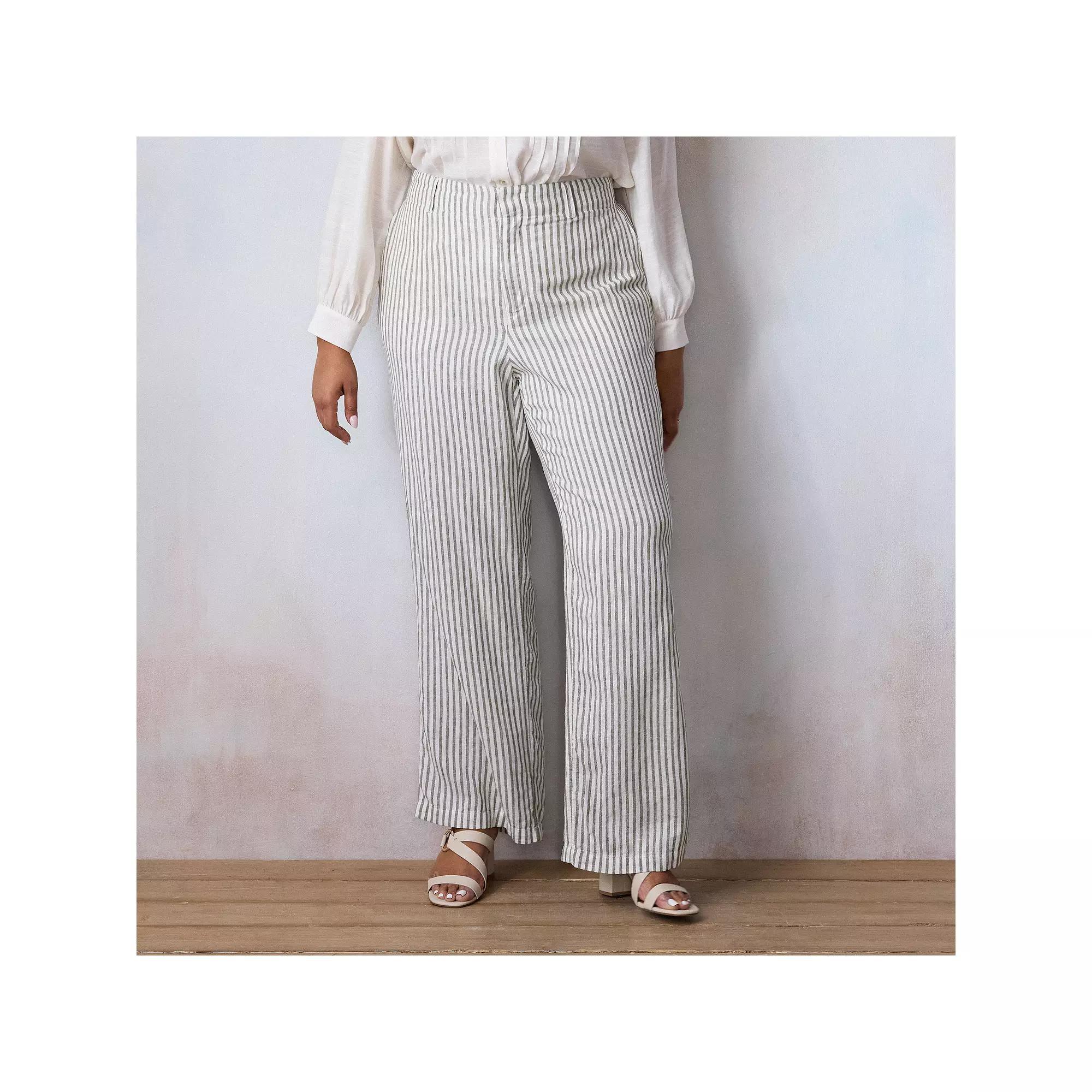 Plus Size LC Lauren Conrad Elastic Back Drapey Trouser Pants, Womens Green Monaco Stripe Product Image